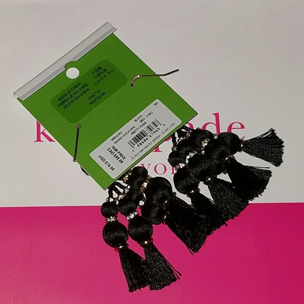 kate spade Black Multi-Tassel Statement Earrings